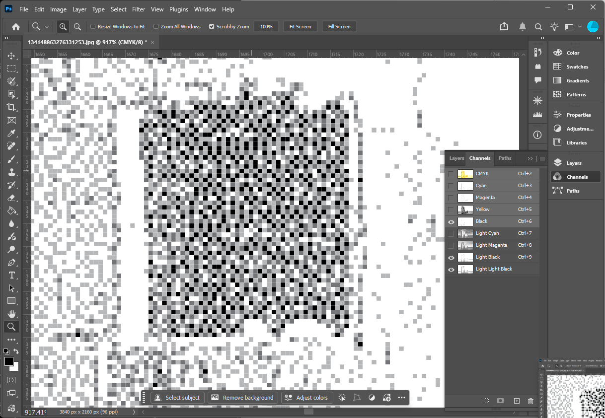 Dithered image showing the three shades of black ink: Black, Light Black and Light Light Black
