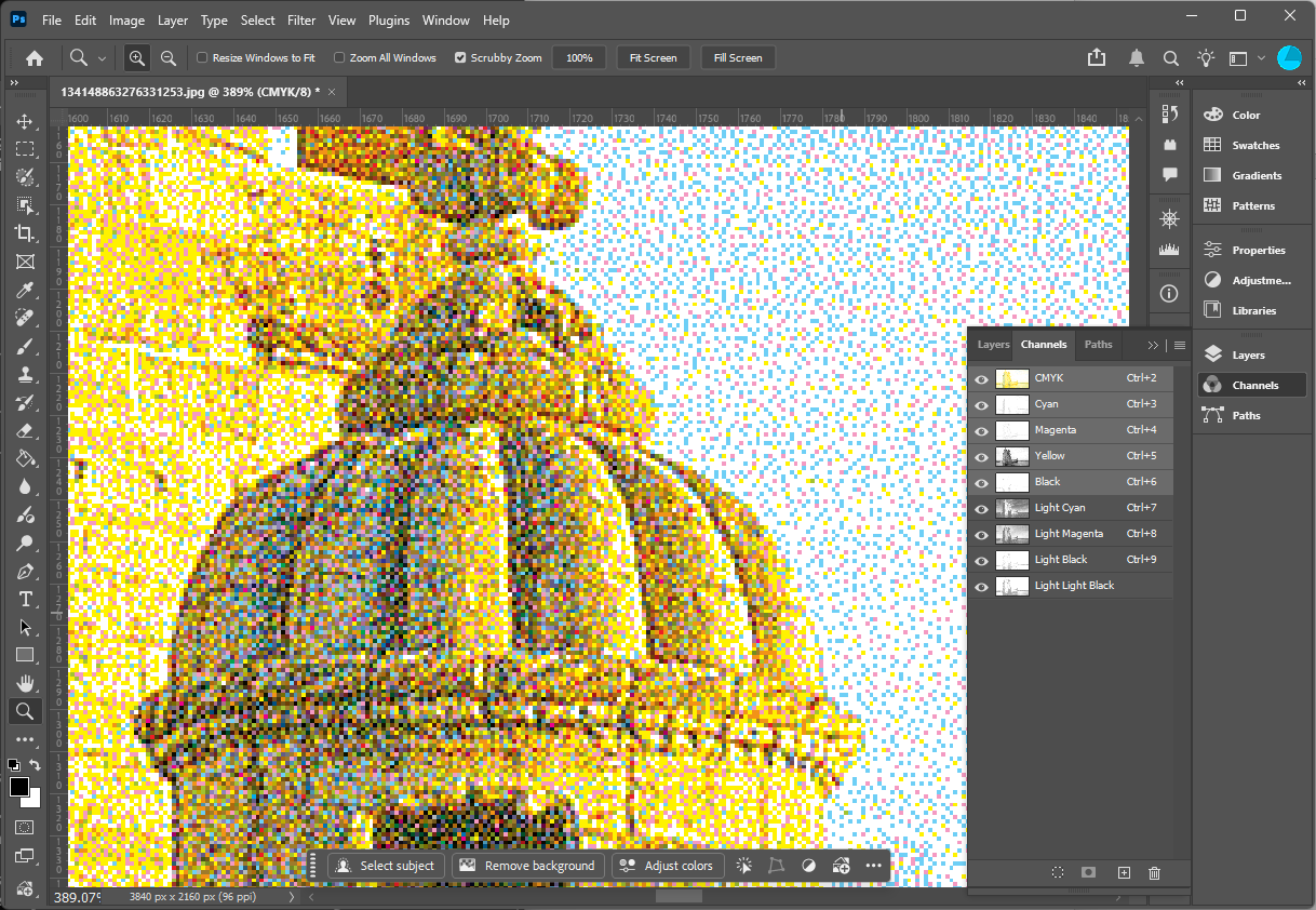 Photoshop Channels panel showing the new light-ink spot channels